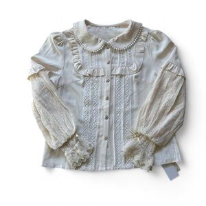 Charming Cream women’s Blouse with Lace Details